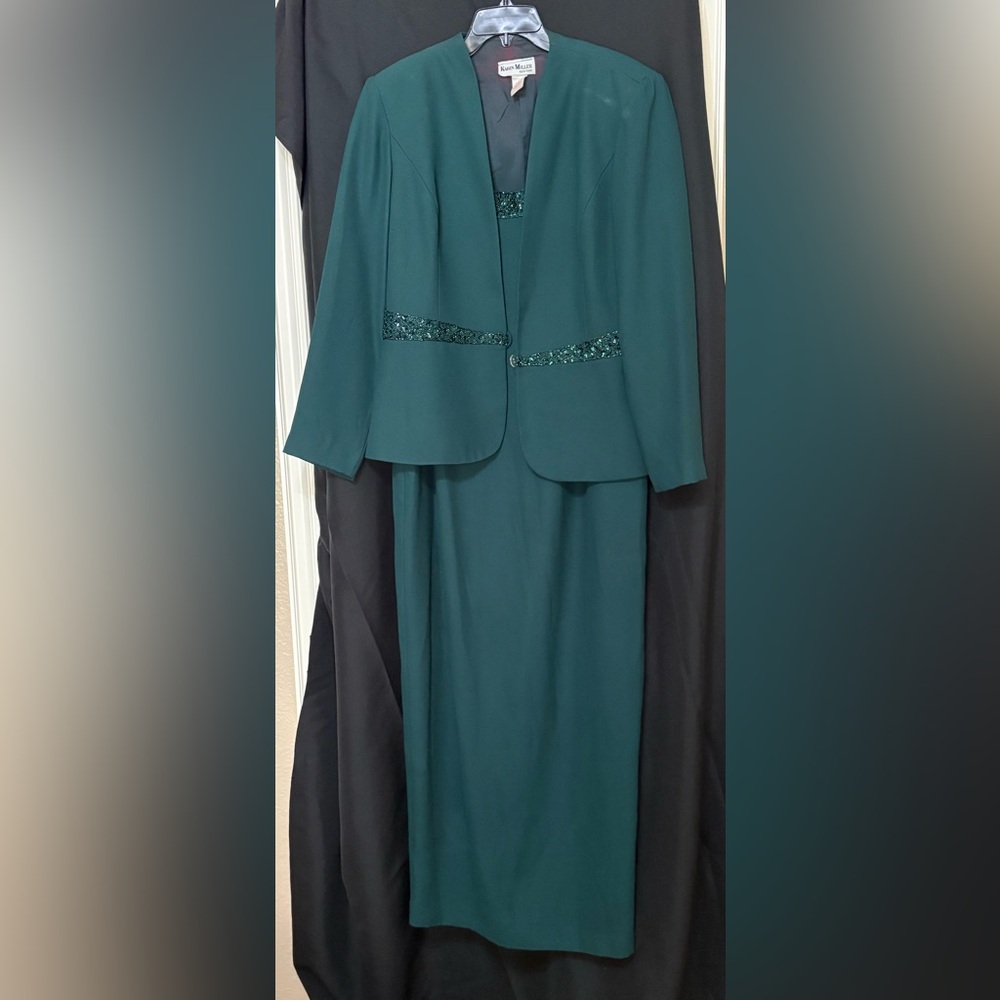 Elegant Teal Skirt Suit with Sequin Accents